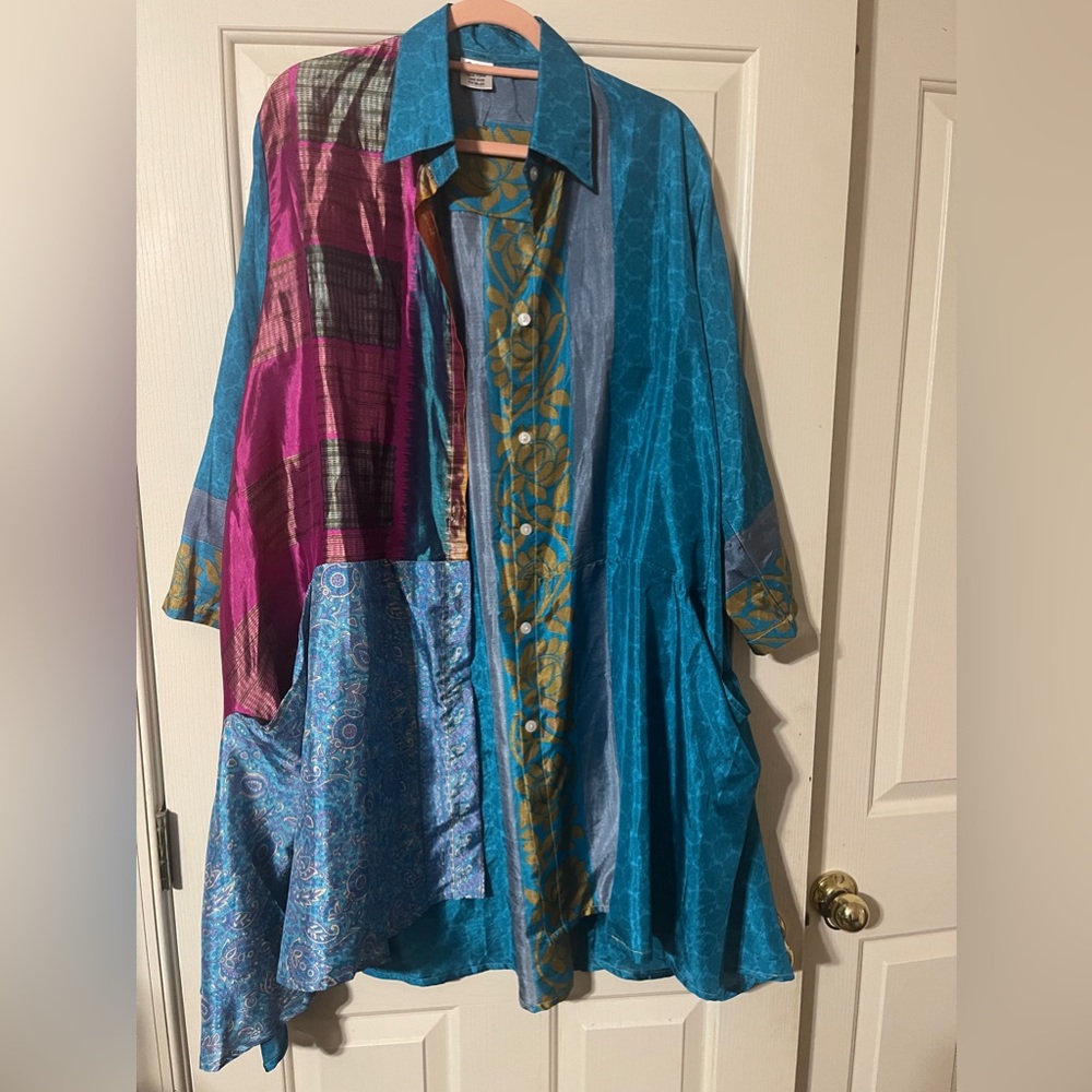 High low softsilklike fabric blouse with Boho look